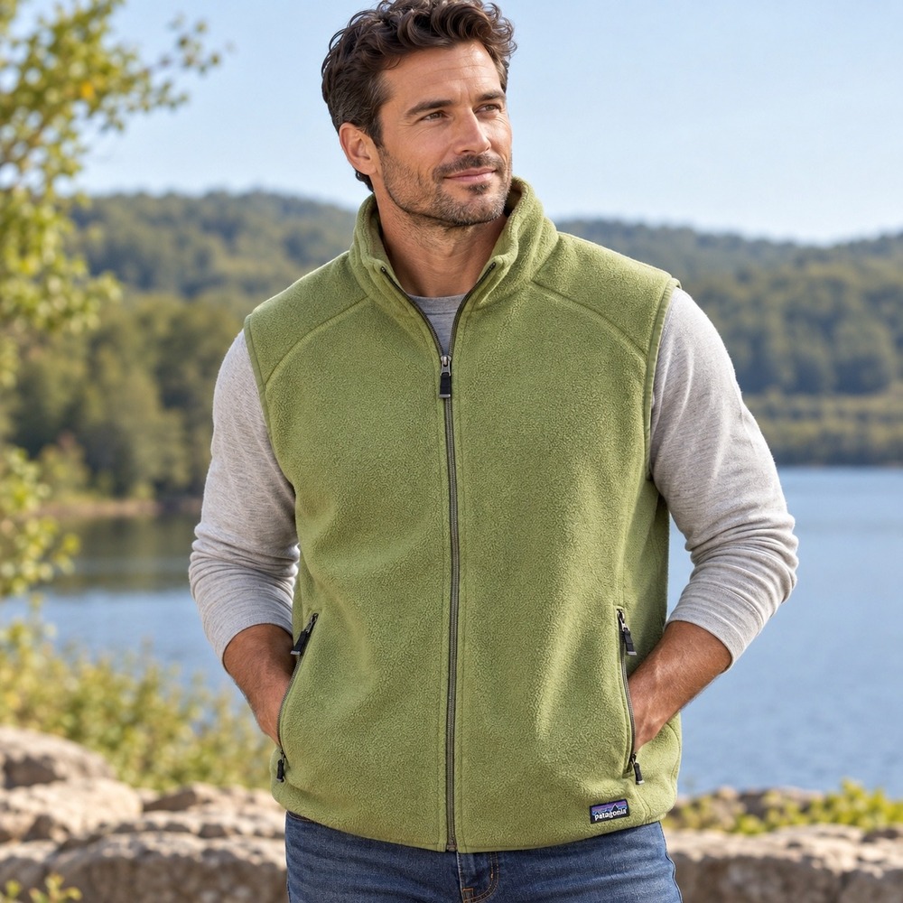 Patagonia Synchilla Fleece Vest Mens XL Green Excellent Full Zip